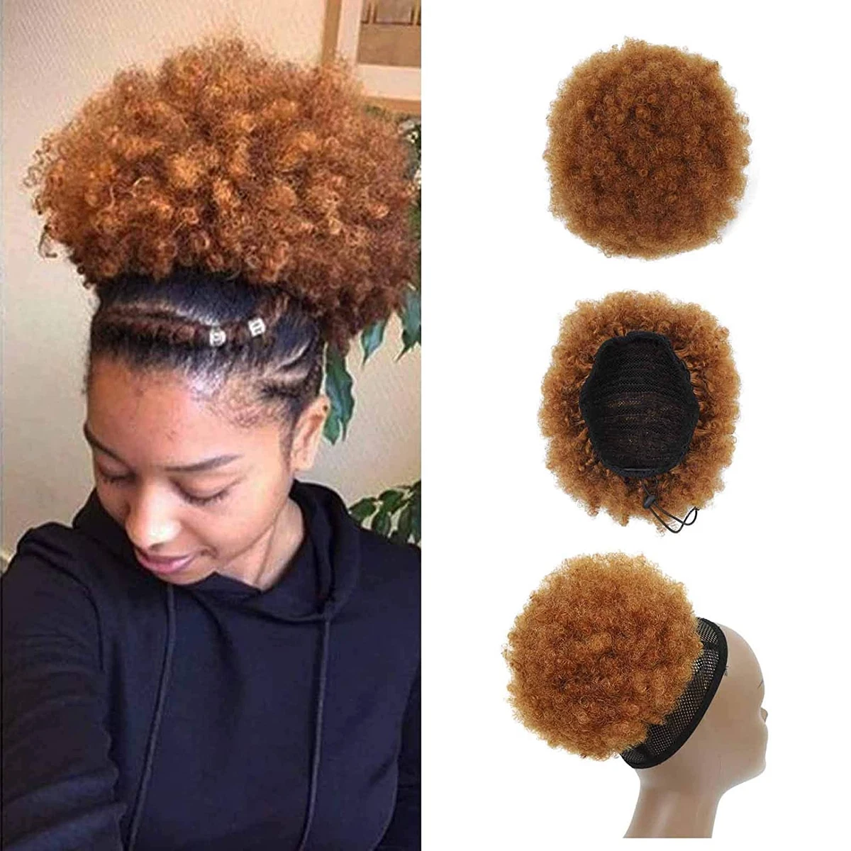 Human hair top afro puff