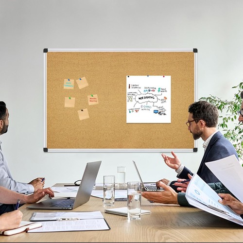 Versatile 36” x 24” Cork Board with Decorative Aluminum Frame for Any Space - Picture 9 of 11