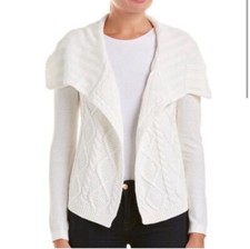 CABI 193 By The Shore Fisherman Cable Knit OPEN-FRONT Cardigan Sweater M Cream