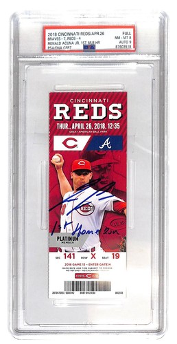 Ronald Acuna Jr. Autographed 2018 1st Home Run Full Ticket PSA 8 Auto 10 *3518