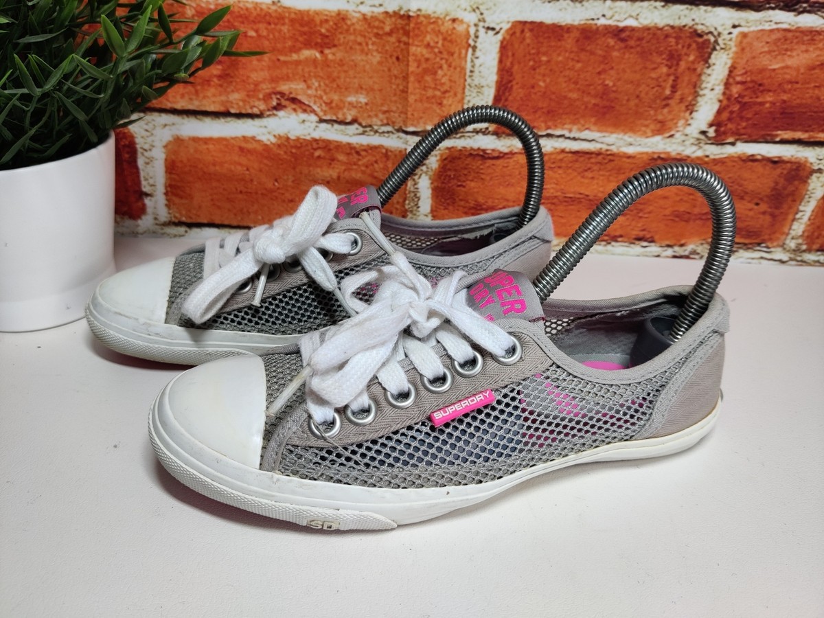 WOMENS SUPERDRY UK EU 37 GREY MESH SUEDE LACE UP CASUAL LOW TOP