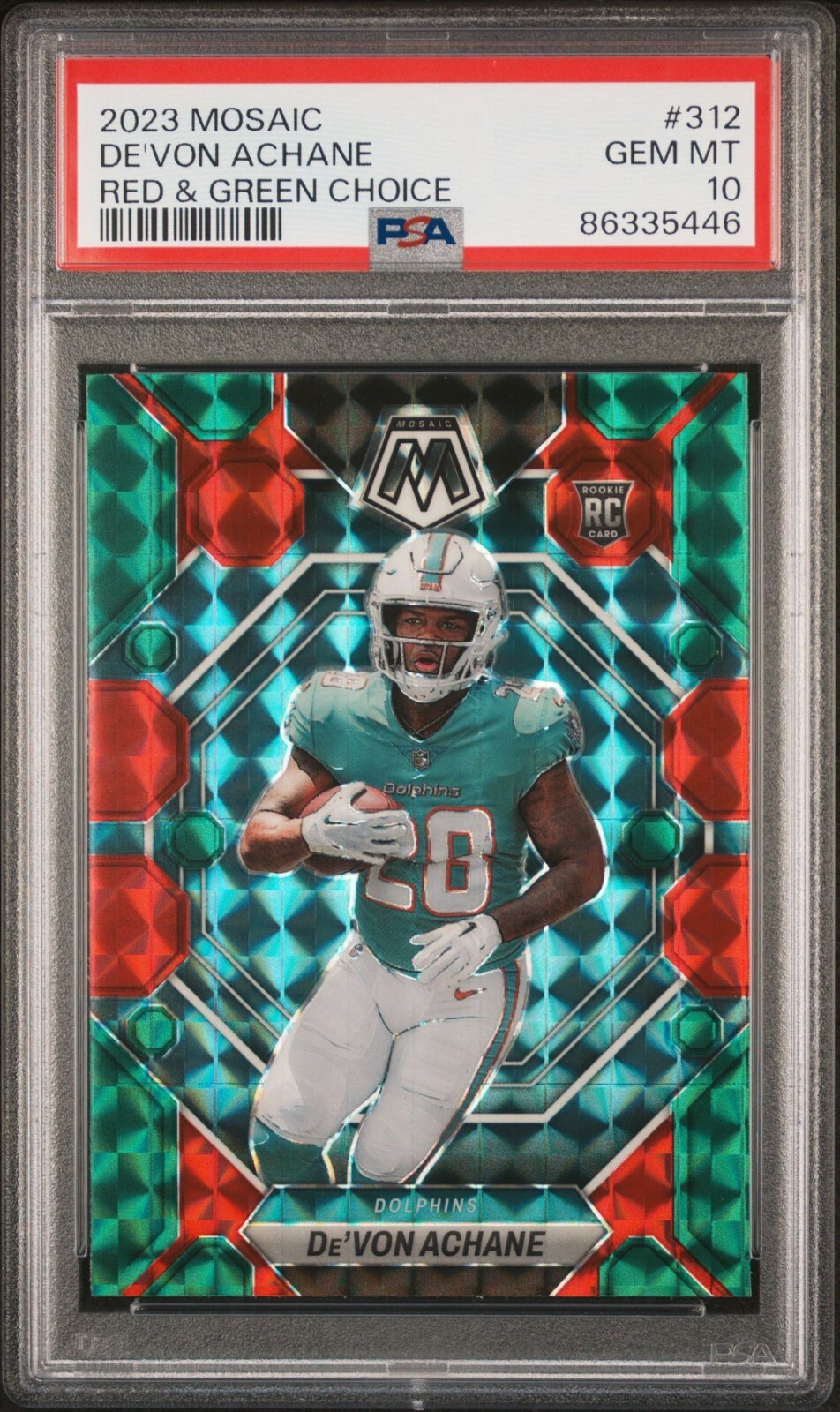 De'Von Achane Panini Mosaic #312 Red & Green Choice