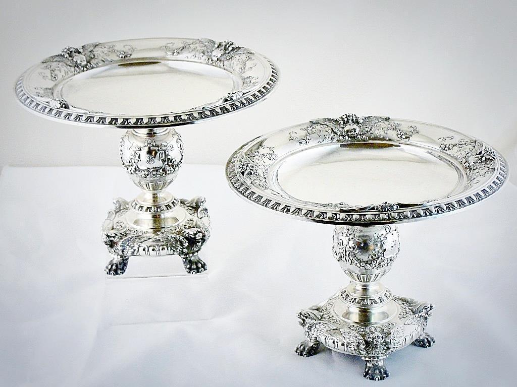A Novel Pair of Dominick & Haff Gothic Revival Sterling Silver Tazzas, 110 Ozs.