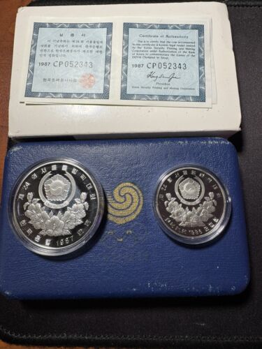 ** KOREA 1986 (OLYMPIC GAMES) 5,000 & 10,000 WON Diving...SILVER PROOF **