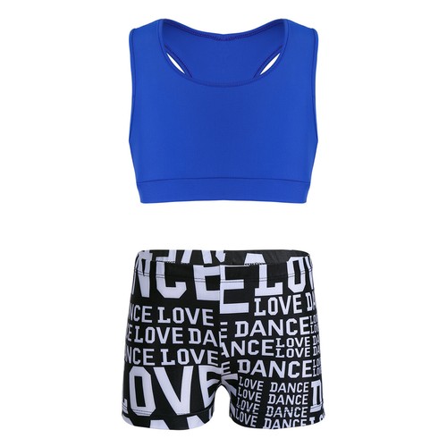 Girl 2Pcs Sequins Crop Top with Shorts Tankini Swimsuit Gymnastics Sports Outfit - Picture 101 of 171