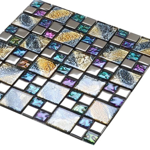 Glossy Glass Tile Multicolor Mosaic Versaille Pattern Backsplash & Wall Tile - Picture 4 of 7