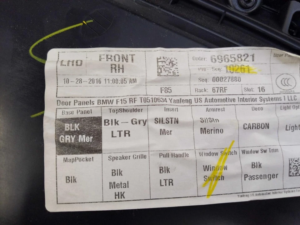 2017 BMW X5M Right Front Door Trim Panel Black Silverstone X3A9 SEE NOTES - Imagem 3 de 4