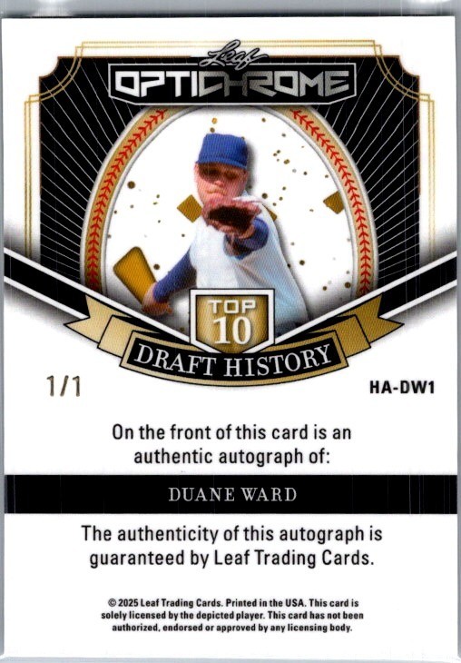 2025 Leaf Duane Ward Optichrome Baseball 1/1 Auto view 2