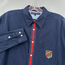 Vintage Tommy Hilfiger Shirt Mens Large Navy Button Down Crest Preppy 90s Y2k