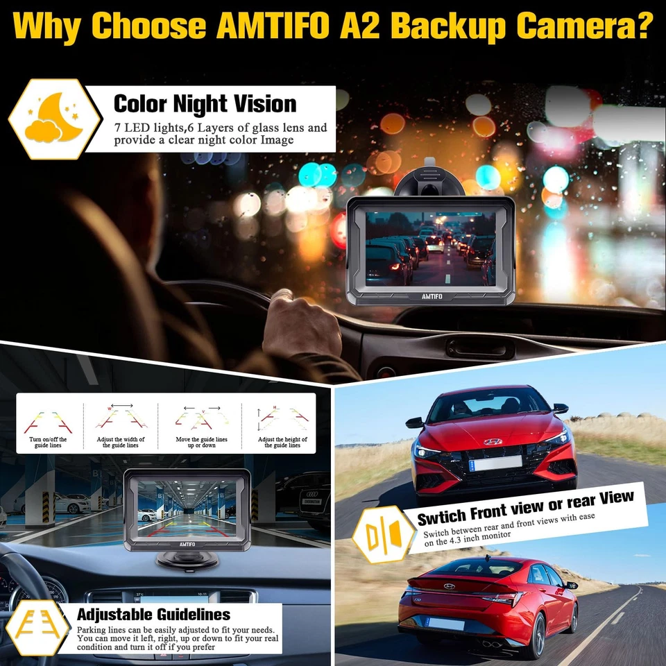 Backup Camera 4.3-Inch for Car Plug-Play: Easy Setup Rear View Camera for Tru... - Image 2 of 4