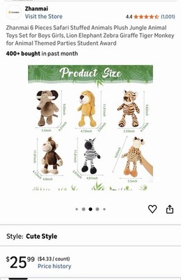 12 Pieces Safari Stuffed Animals 11.8 Inch Jungle Animal Toys Set Boys Girls Plu