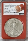 1987 (S) $1 SILVER EAGLE NGC MS69 STRUCK AT SAN FRANCISCO MINT ORANGE TUBE CORE