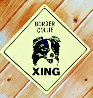 Border Collie Dog Crossing Sign 12  Yellow Diamond Vinyl Gate Fence Garden Decor
