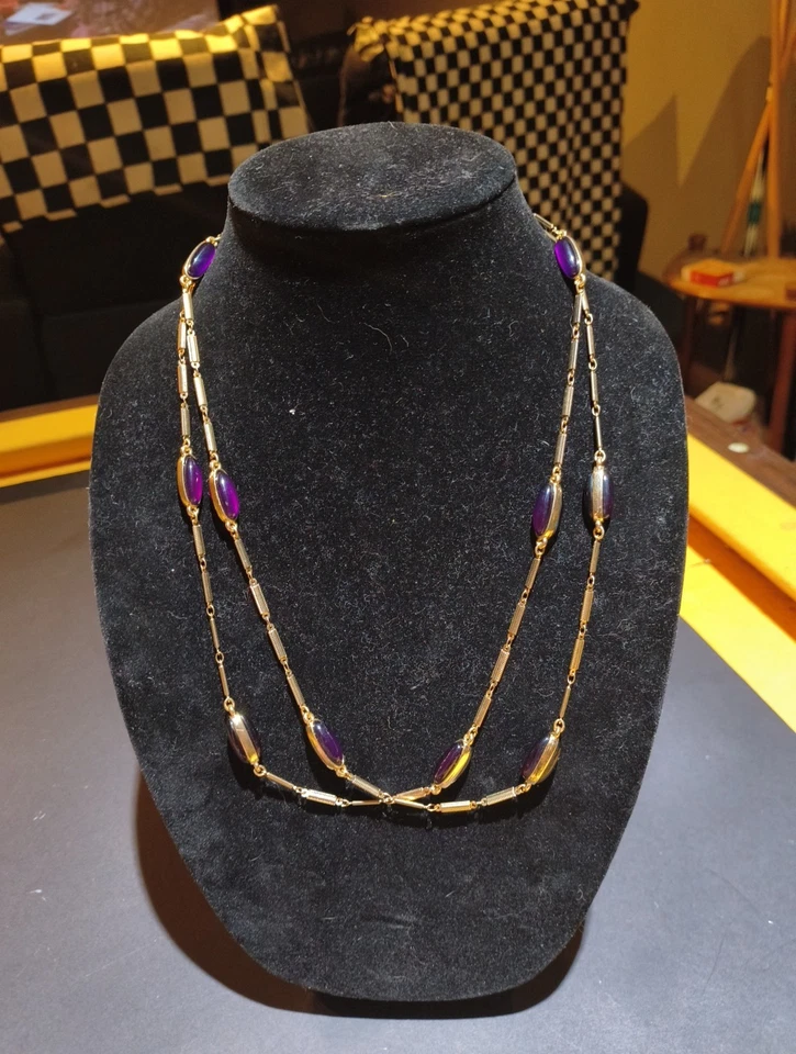 Coldwater Creek золотистый с темно-фиолетовыми бусинами. Длинное ожерелье - Изображение 3 из 4