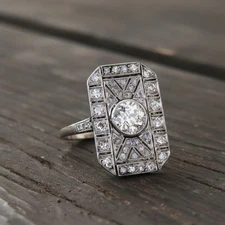 Art Deco Style Round Lab Created Diamond Halloween Gift Ring 14K White Gold FN