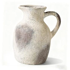 Ceramic Rustic Vase with Handle, Decorative Jug Pitcher, Terracotta Natural