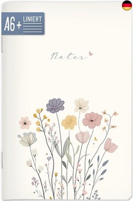paper&you  Notizheft A6+ liniert ''Flower Joy'' mit 64 Seiten, Softcover 