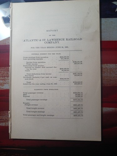 1895 New Hampshire Annual Report ATLANTIC & ST LAWRENCE RAILROAD Portland Maine