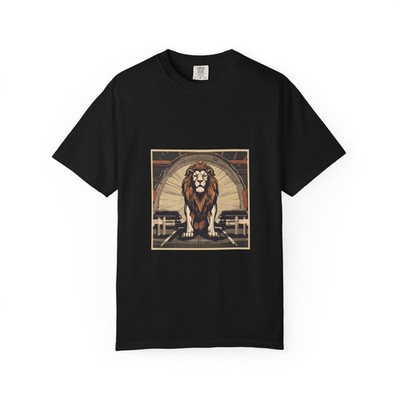 Unisex Garment-Dyed T-shirt | warrior_lion_in_garage | Draft ID: 20250914-205617