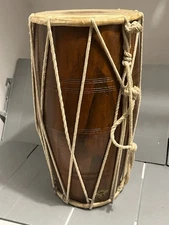 Vtg Indian Wooden Dholak/Dholki Drum Handmade Percussion Music Nabi & Sons