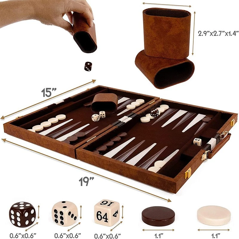 48CM Premium Leather Backgammon Board Game Set for Adults Kids Classic Game Play - image 2 of 4