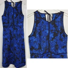 Banana Republic size 12 midi fit flare dress blue sleeveless casual academia