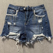 Risen Women's Size M 27 W Jean Shorts Distressed Embellished Light Wash Blue