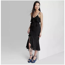 Ruffle Textured Midi Party Dress Sz Medium - Wild Fable-Black NWT