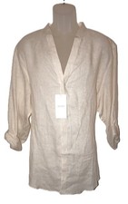 Baird McNutt Linen Mens Long Sleeve Shirt ECRU Band Collar TALL XLT by Murano