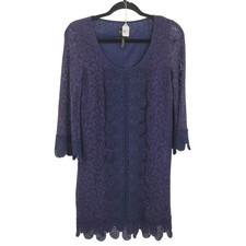 Laundry by Shelli Segal Modest Lace Mini Dress Sz 4 Scalloped Eggplant