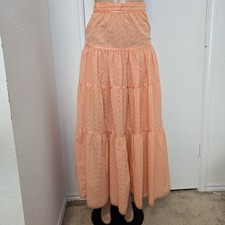 Vintage Eyelet Maxi Skirt Peach Boho Prairie Romantic Soft Girl Style