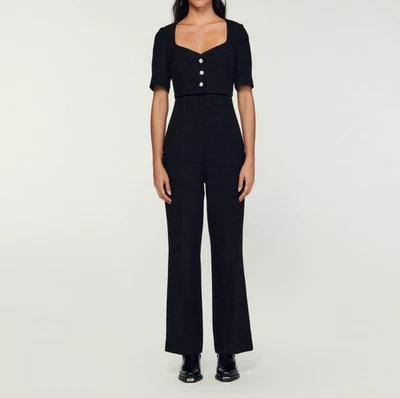 Sandro Women's Black Rhinestones Tweed Jumpsuit Size 34 FR 6 UK 2 US SFPCO00246 - Photo 1/4