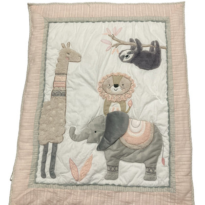 Levtex Baby Imani Crib Comforter Quilt Floral Llama, Sloth animals Pink & Grey