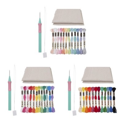 Punching Needle Pen Embroidery Set Inlcudes 12 Color Thread, Cloth, Threader