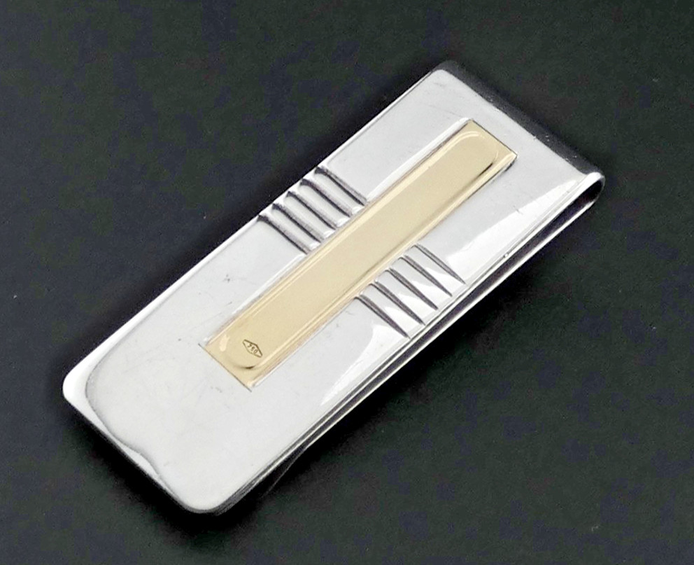 LOVELY VINTAGE SOLID STERLING SILVER & 18ct GOLD MONEY CLIP London 2001 image 2
