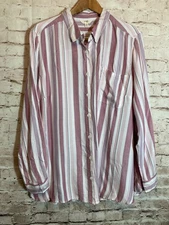 Terra & Sky Top Womens 2X Mauve Pink & White Striped Button Up Lightweight Plus