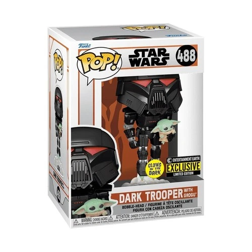 Funko Pop! Star Wars Mandalorian Dark Trooper with Grogu GITD 488 Exclusive New