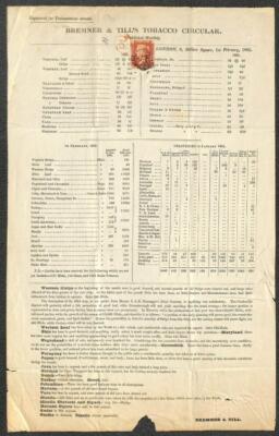 revenue from tobacco uk GREAT BRITAIN UK #33 STAMP REVENUE USAGE BREMNER & TILLS TOBACCO CIRCULAR  1865