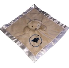 Carolina Panthers Bear Baby Security Lovey Blanket Satin Trim Tan Cream Plush