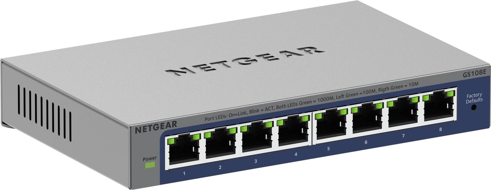 NETGEAR GS108E Switch Gigabit Plus Silent | Design in Metallo per Smart Home