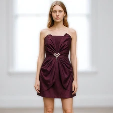 Vintage Aspeed Plum Mini Dress Women Small Strapless Ruffled Lined Elegant