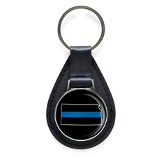 Thin Blue Line Kansas State Black Leather Keychain Silver Keyring Military Gift