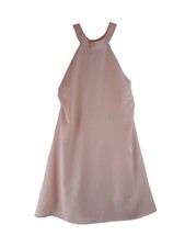 LuLus Mini Halter Dress Pink Chiffon Swing Low Back Tie Neck Zip Lined Pockets S