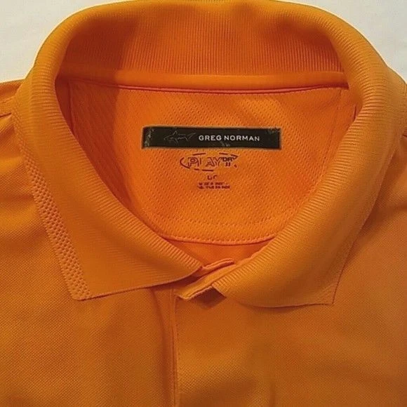 Camisa polo de golf Greg Norman Play Dry RN128492 para hombre talla grande naranja logotipo de tiburón Foto 3 de 4