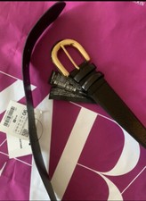 New zara Black Leather Belt With Gold Metal, Size 34