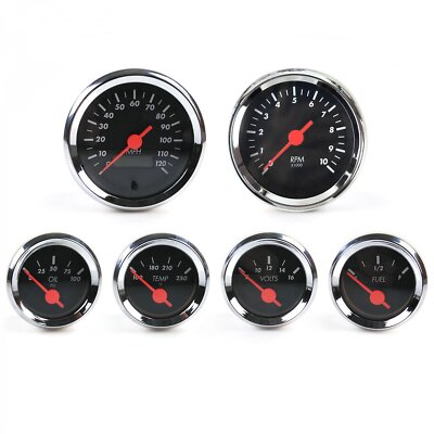 6 Gauge Kit SAE OG Classic Black ORange V Needles Chrome Trim Instrument Custom