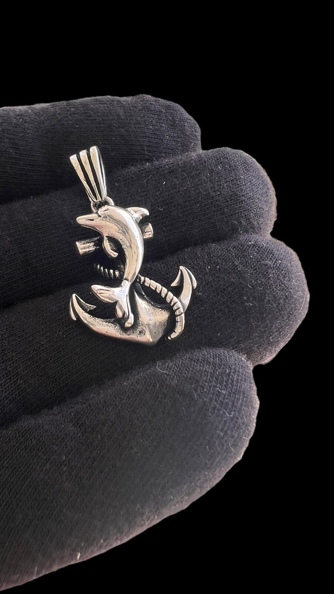 Pendant DolPhin Anchor Fishing Fisher necklace 925 silver gothic