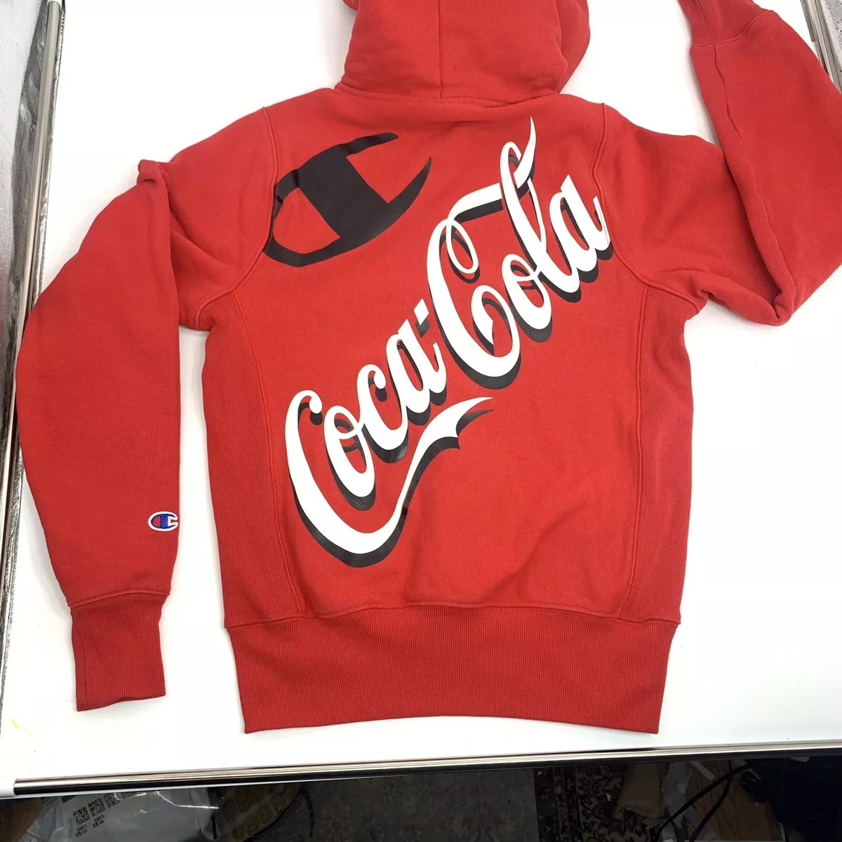 Champion x Coca Cola Red Sweatshirt Hoodie WOMENS SMALL Big Logo Reverse  Weave