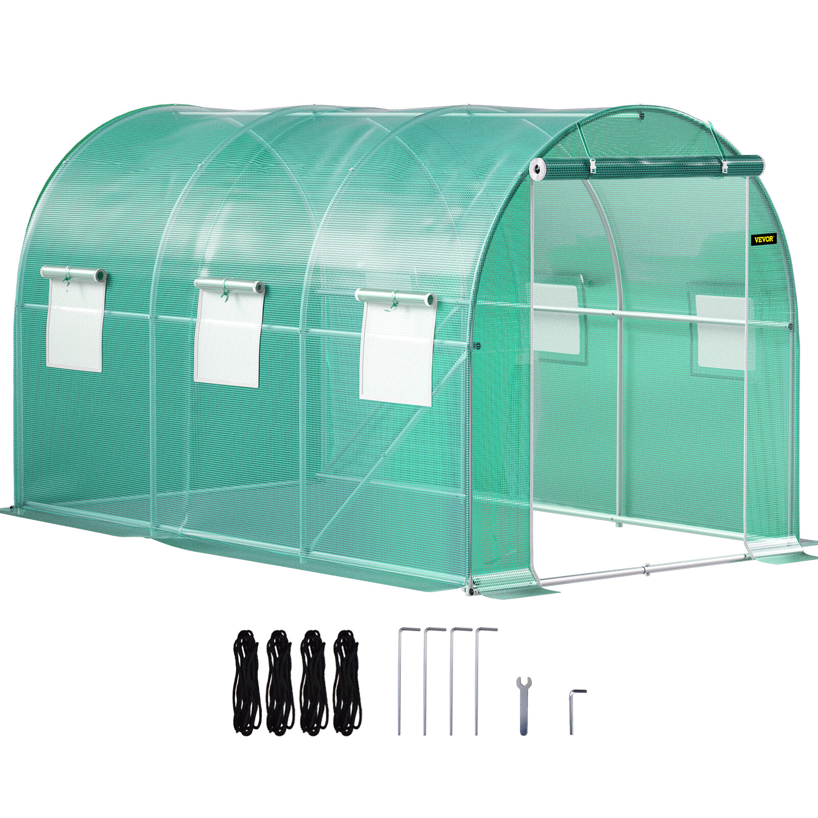 Serre tunnel de jardin verte VEVOR 3,7x2,1x2,1 m avec bâche étanche