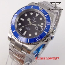 Tandorio 24 Jewels NH35A Automatic Men Watch Brushed Steel Band Screwdown Crown 